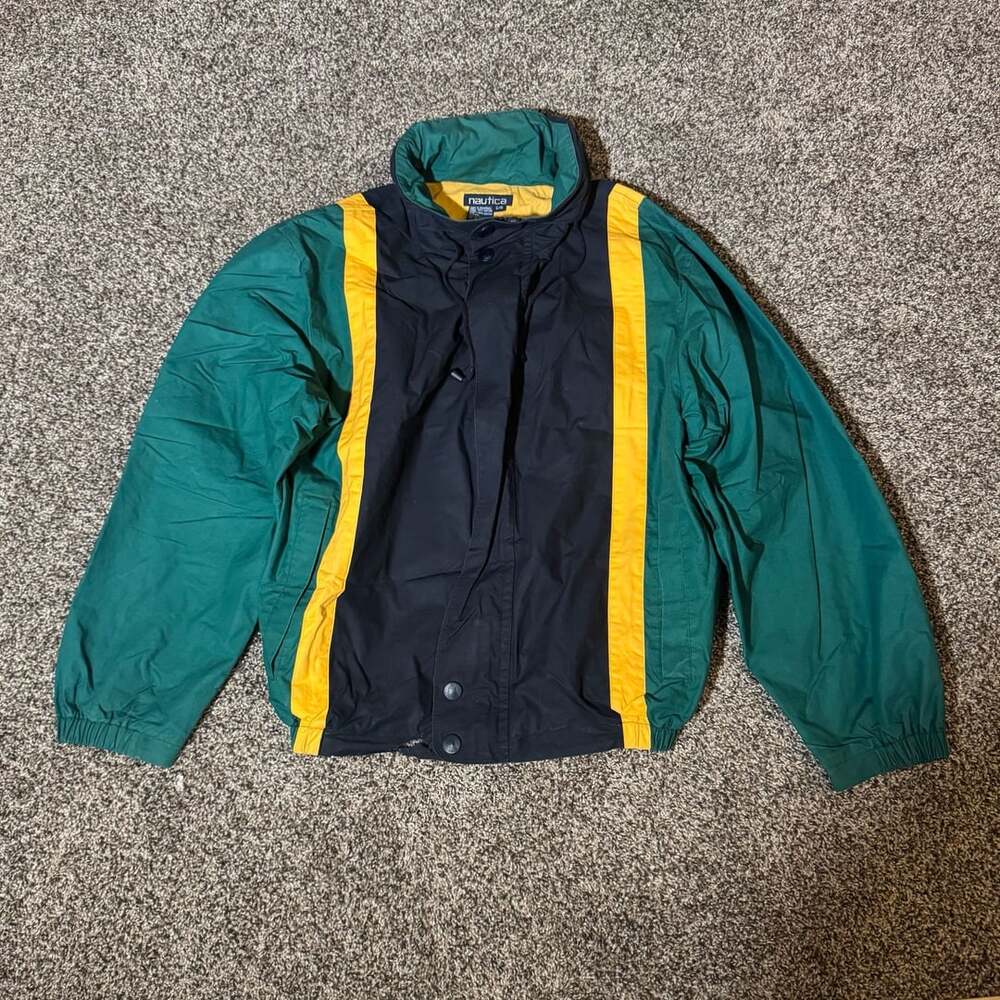 Nautica Colorblock Jacket Size L Green Yellow Navy vintage